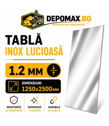 Tabla inox lucioasa BA, 1.2 x 1250 x 2500 mm, 3.125 mp Tabla inox lucioasa BA, 1.2 x 1250 x 2500 mm, 3.125 mp